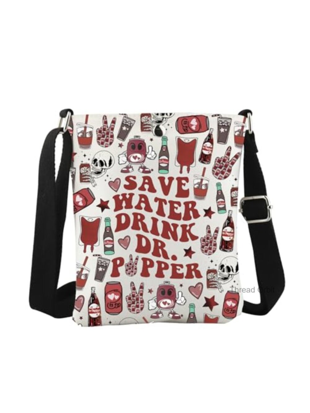 Canvas Crossbody Bag Adjustable Strap 3 Compartment Zipper Soda Lover Gift